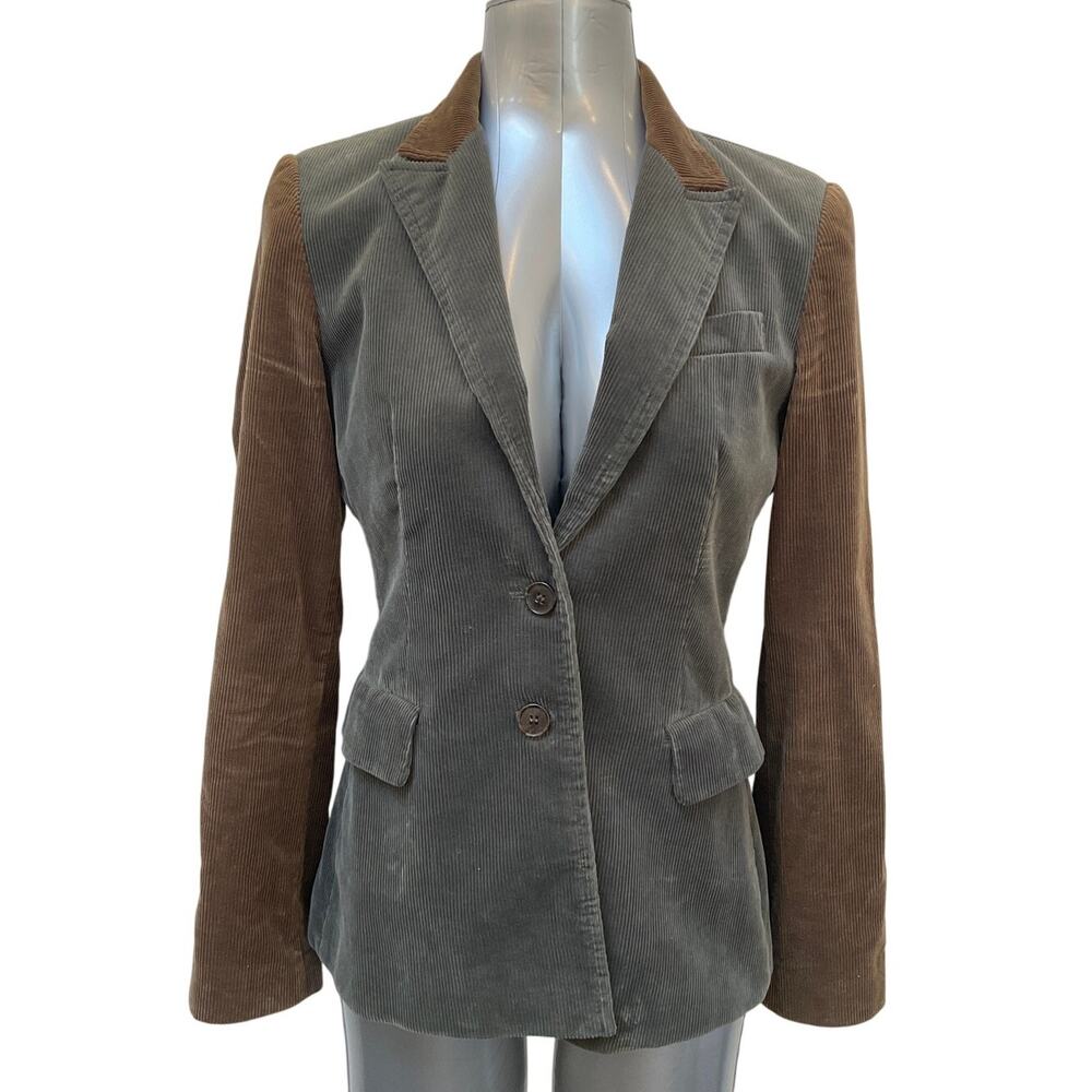 Stefanel Womens Corduroy Blazer Jacket Size 8 Gray Brown Color Block Fall Coat